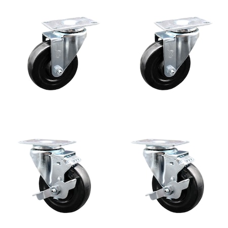 Service Caster 4 Inch Hard Rubber Wheel Swivel Top Plate Caster Set with 2 Brakes SCC SCC-20S414-HRS-2-TLB-2